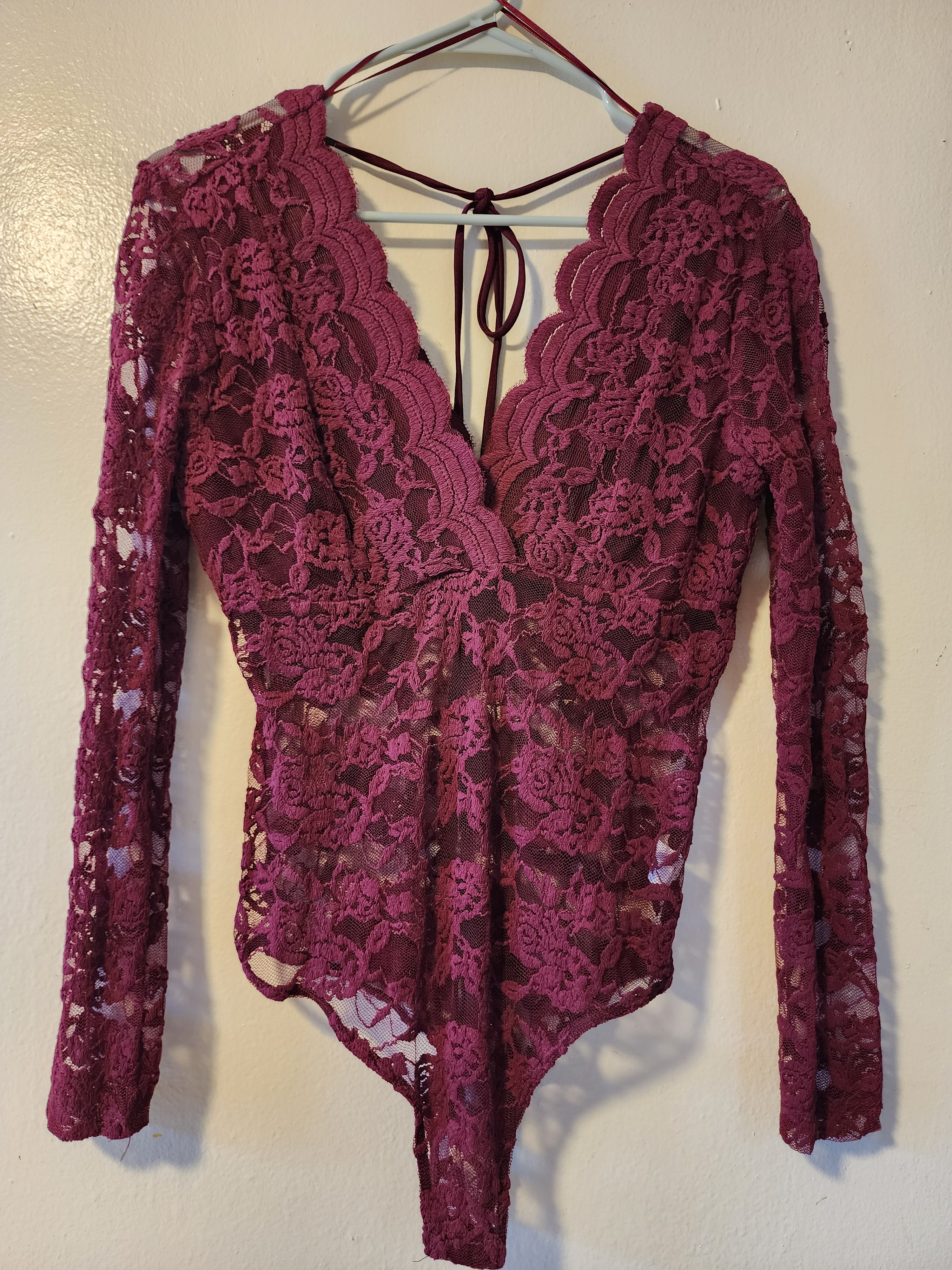 Ambiance Plum Lace Long-Sleeve V-Neck Bodysuit